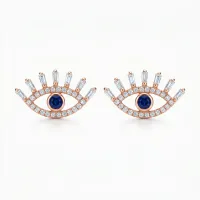 14K Rose Gold Evil Eye Diamiond Studs Sapphire – Image 1