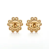 14K Yellow Gold Diamond & Turquoise Flower Studs  – Image 3