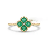 14K Yellow Gold Diamond Emerald flower Ring  – Image 1