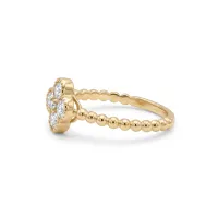 14K Yellow Gold Diamond Emerald flower Ring  – Image 3