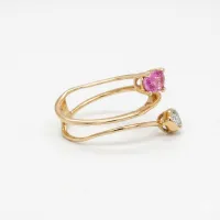 14K Yellow Gold Spiral Dia and Pink Saphire Ring – Image 3
