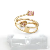 14K Yellow Gold Spiral Dia and Pink Saphire Ring – Image 4