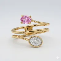 14K Yellow Gold Spiral Dia and Pink Saphire Ring – Image 1