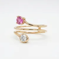 14K Yellow Gold Spiral Dia and Pink Saphire Ring – Image 2