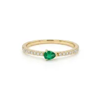 14K Yellow Gold Pear Shaped Emerald Diamond Ring  – Image 1