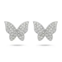 14K White Gold Diamond Butterfly Studs  – Image 1