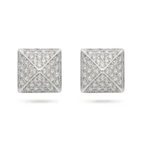 14K White Gold Diamond Pyramid Square Studs  – Image 1