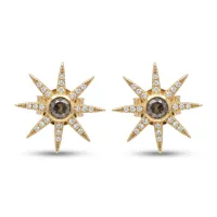 14K Yellow Gold & Diamond Star Studs with Labrodorite – Image 1
