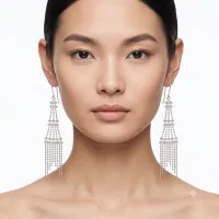 18K white gold Long Eiffel Tower Earring – Image 1