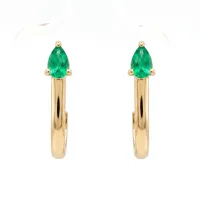 14K Gold  Earring with tear drop shaped Emerald  – Image 1