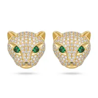 14K Yellow Gold Leopard Studs with emerald eyes – Image 1