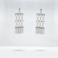 18K white gold Square Fringe Earrings – Image 1