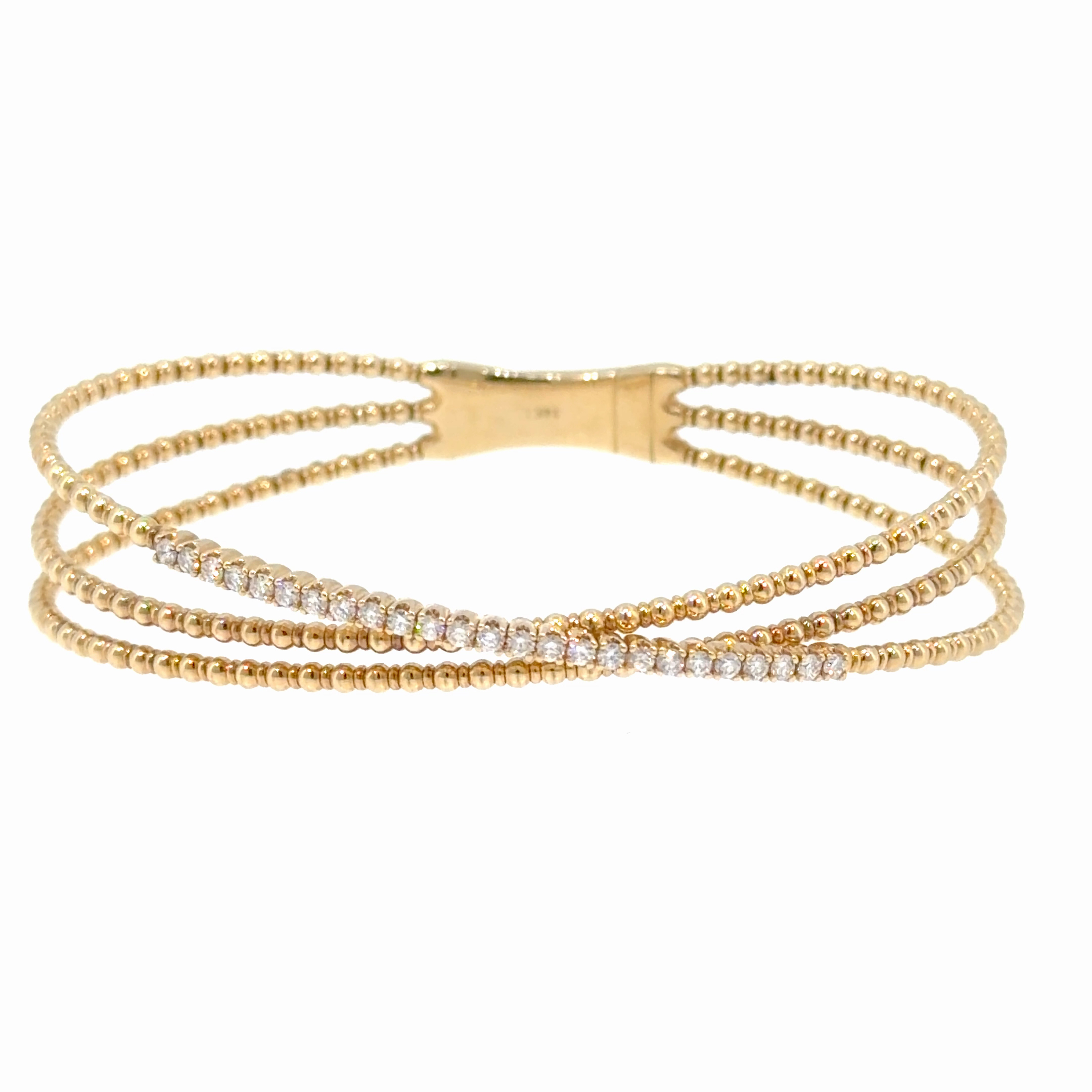 14K Yellow Gold Diamond Beaded 3 Row Overlapped – Image 1