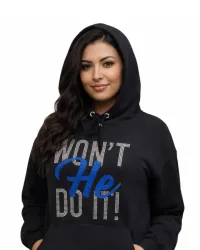 Won’t He Do It Bling Hoodie | Faith2Felicity Statement Hoodie (Blue) – XL