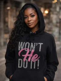 Won’t He Do It Bling Hoodie | Faith2Felicity Statement Hoodie (Pink) – 2XL