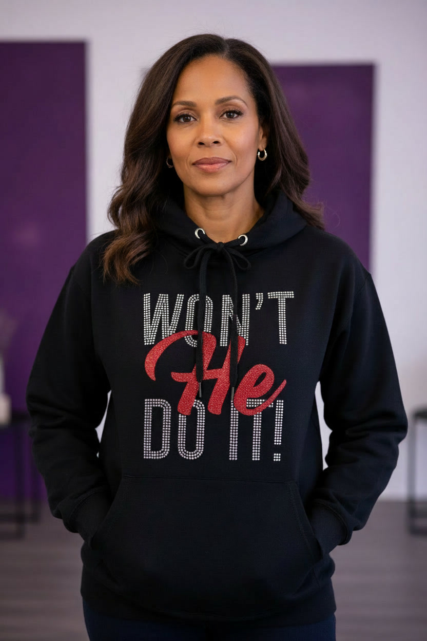 Won’t He Do It Bling Hoodie | Faith2Felicity Statement Hoodie - Red – 3XL