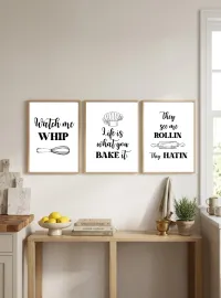 Aesthetic Wall Art Set of 3 – Printable Home Decor Digital Download – Kitchen Humor Quotes