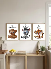Aesthetic Wall Art Set of 3 – Printable Home Decor Digital Download – Cute Baby Animals – Panda, Bear & Zebra