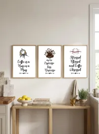 Aesthetic Wall Art Set of 3 – Printable Home Decor Digital Download – Coffee Obsessed Quotes