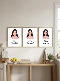 Aesthetic Wall Art Set of 3 – Printable Home Decor Digital Download – Illustrated Girl – Stay Inspired Series