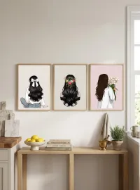 Aesthetic Wall Art Set of 3 – Printable Home Decor Digital Download – Aesthetic Girls with Tulips 