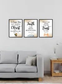Bible Verse Wall Art Set of 3 – Printable Christian Scripture Posters – Philippians 4:13 Matthew 17:20 Psalm 56:3