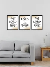 Bible Verse Wall Art Set of 3 – Printable Christian Scripture Posters – Proverbs 3:5-6 2 Timothy 4:17 Matthew 19:26