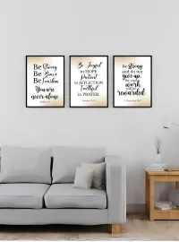 Bible Verse Wall Art Set of 3 – Printable Christian Scripture Posters – Joshua 1:9 Romans 12:12 2 Chronicles 15:7