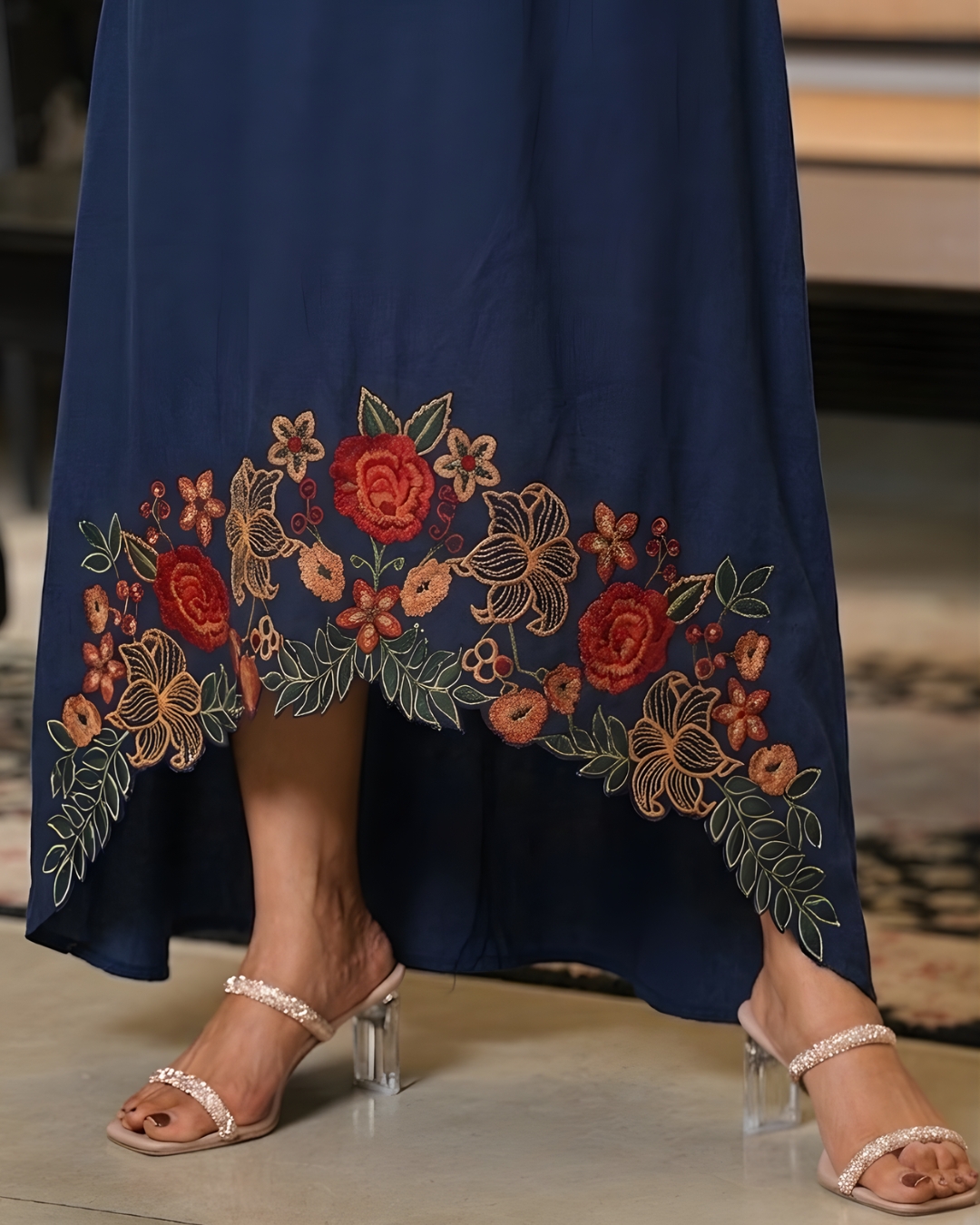 Floral Cut Embroidery Detail High-Low Maxi Dress – Image 9