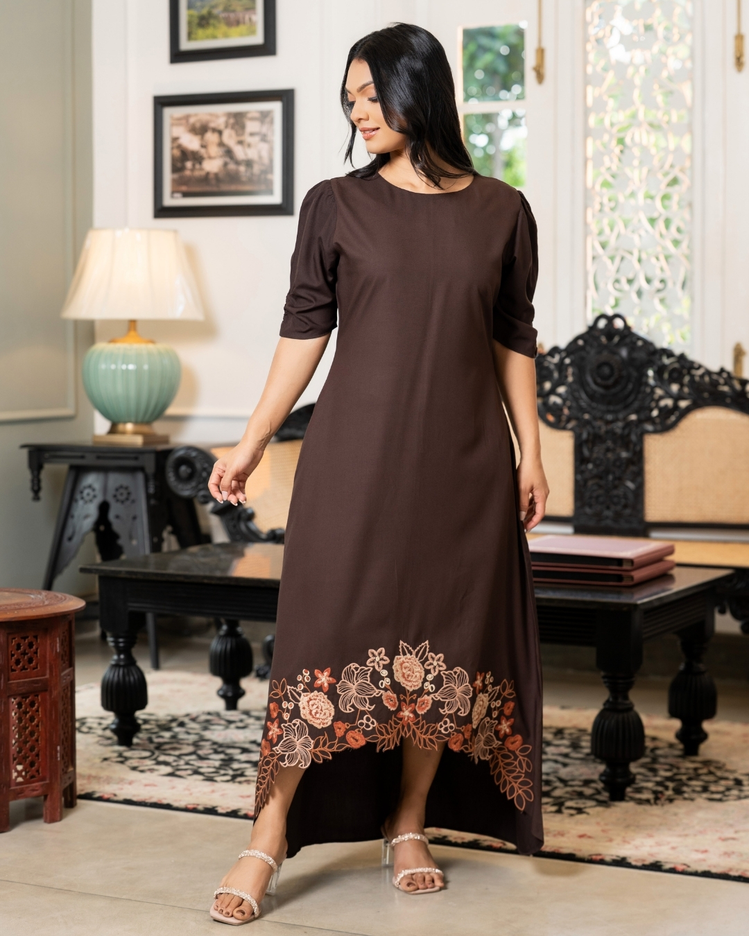 Floral Cut Embroidery Detail High-Low Maxi Dress – Image 6