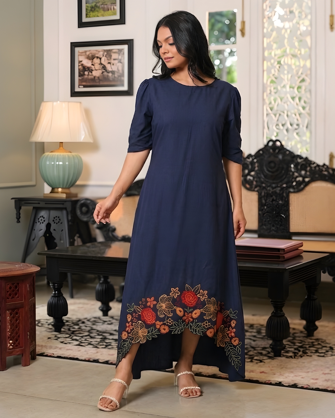 Floral Cut Embroidery Detail High-Low Maxi Dress – Image 5