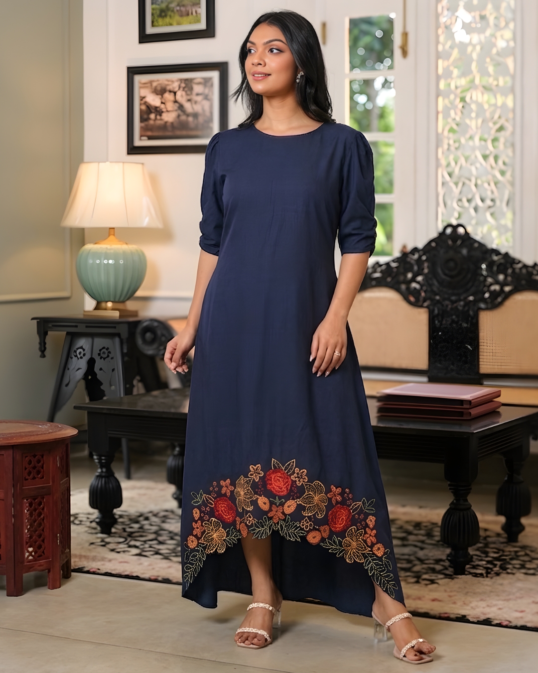 Floral Cut Embroidery Detail High-Low Maxi Dress – Image 10