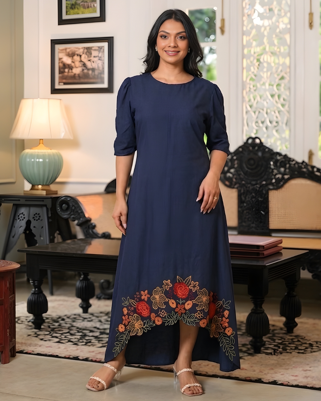 Floral Cut Embroidery Detail High-Low Maxi Dress – Image 8