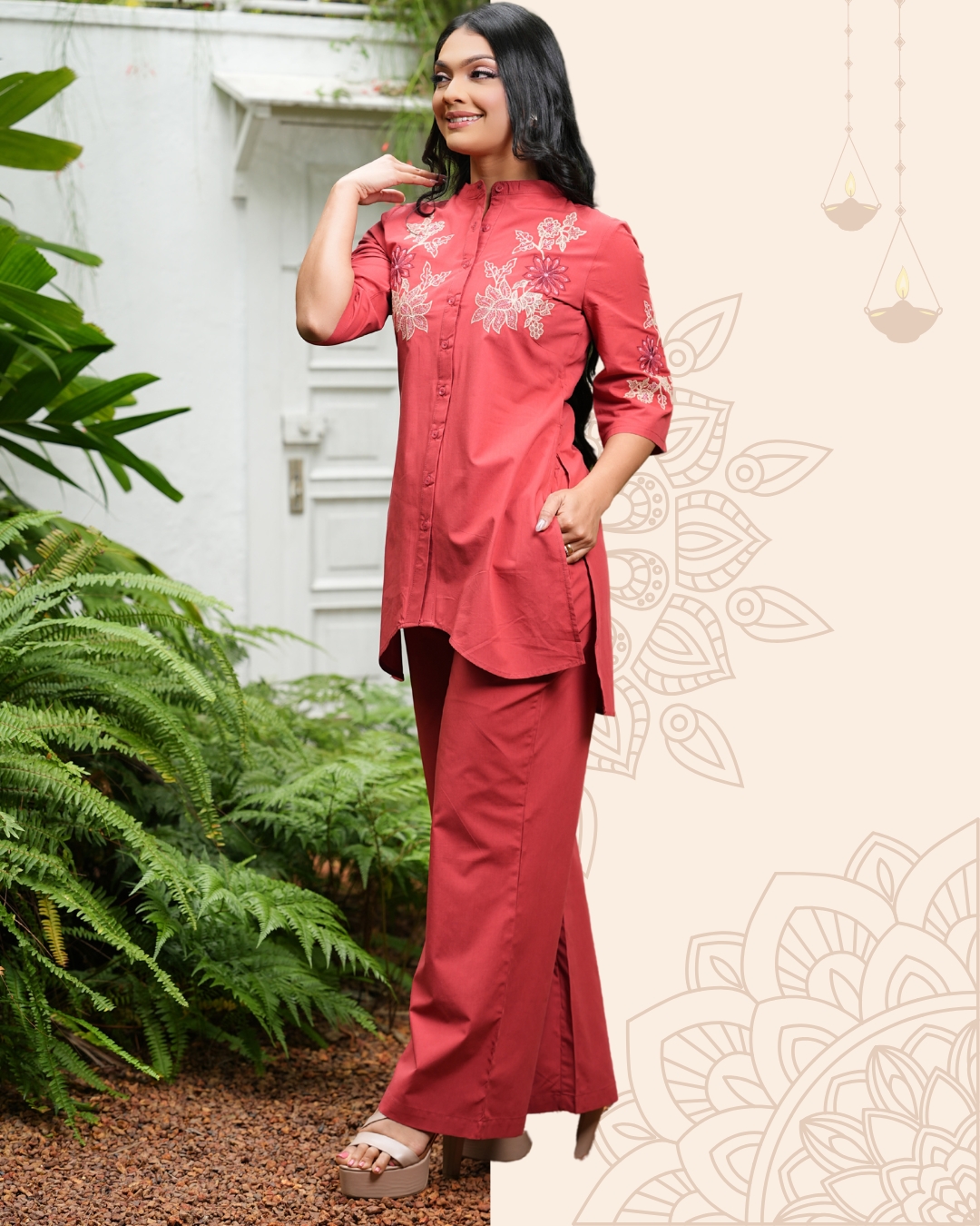 Kurta Top and Pant Set (Button-Down Embroidery) – Image 2