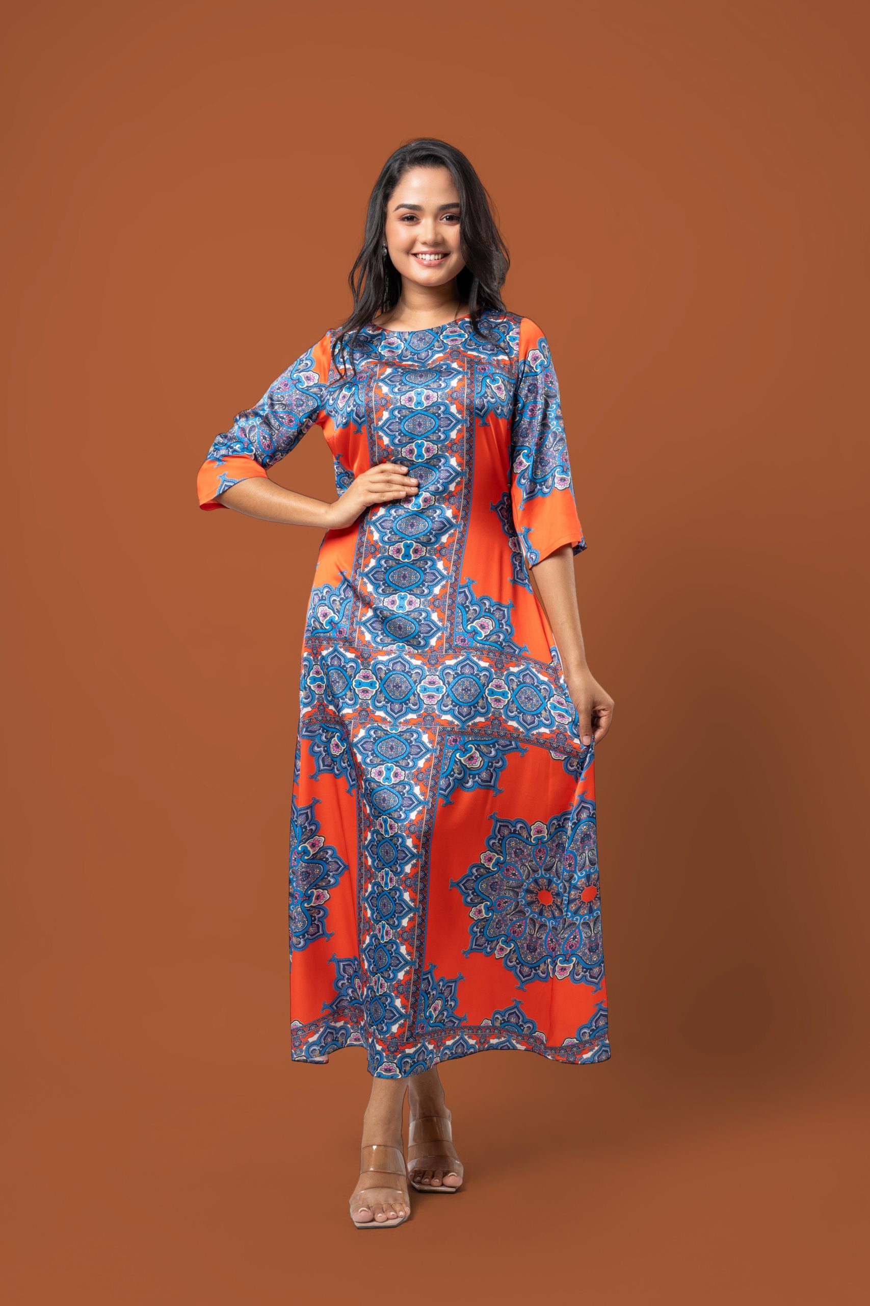Geometric Embroidery Detail Short Dress – Image 3
