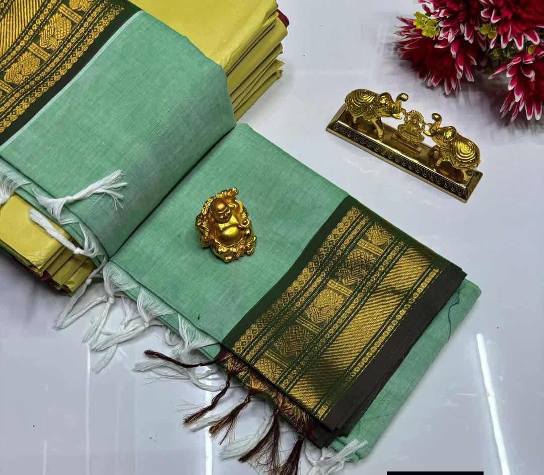 Super trending Kanchi Cotton Sarees with blouse material – Image 5