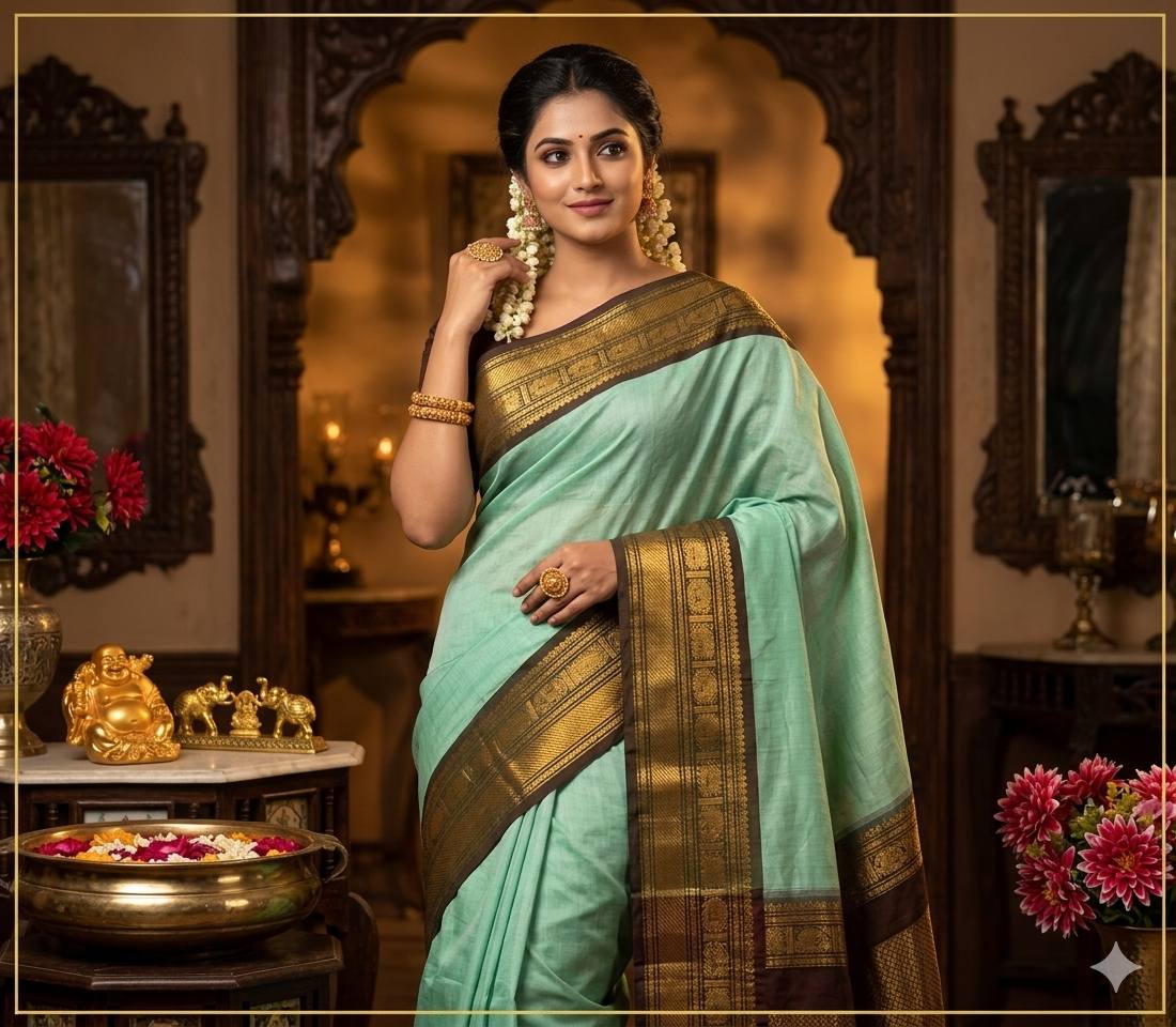 Super trending Kanchi Cotton Sarees with blouse material – Image 1