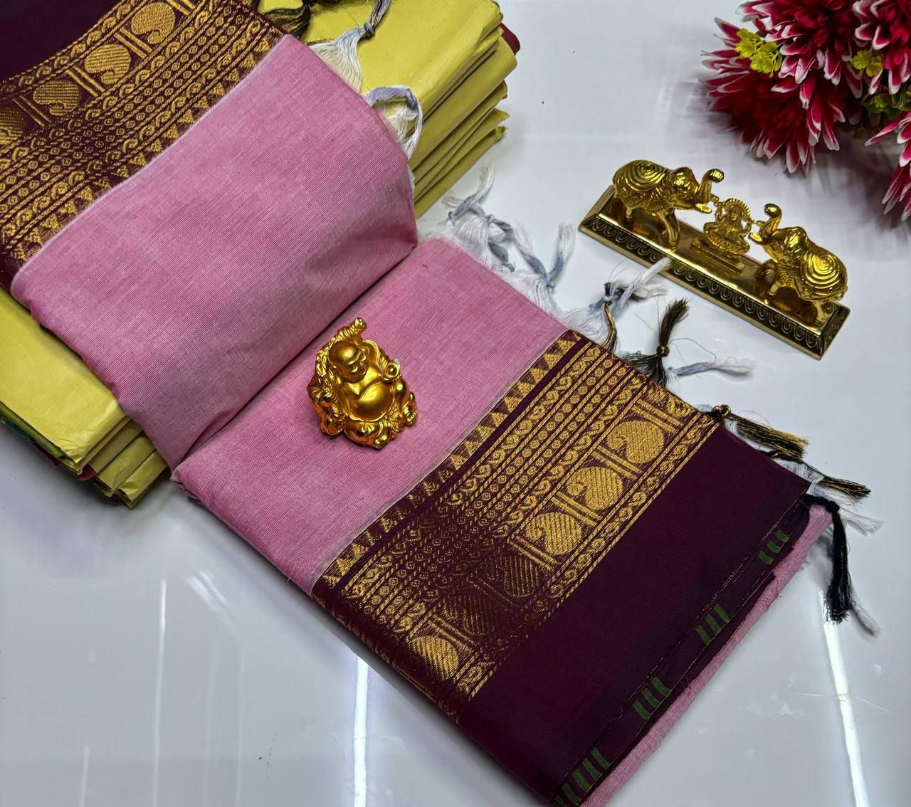 Super trending Kanchi Cotton Sarees with blouse material – Image 4