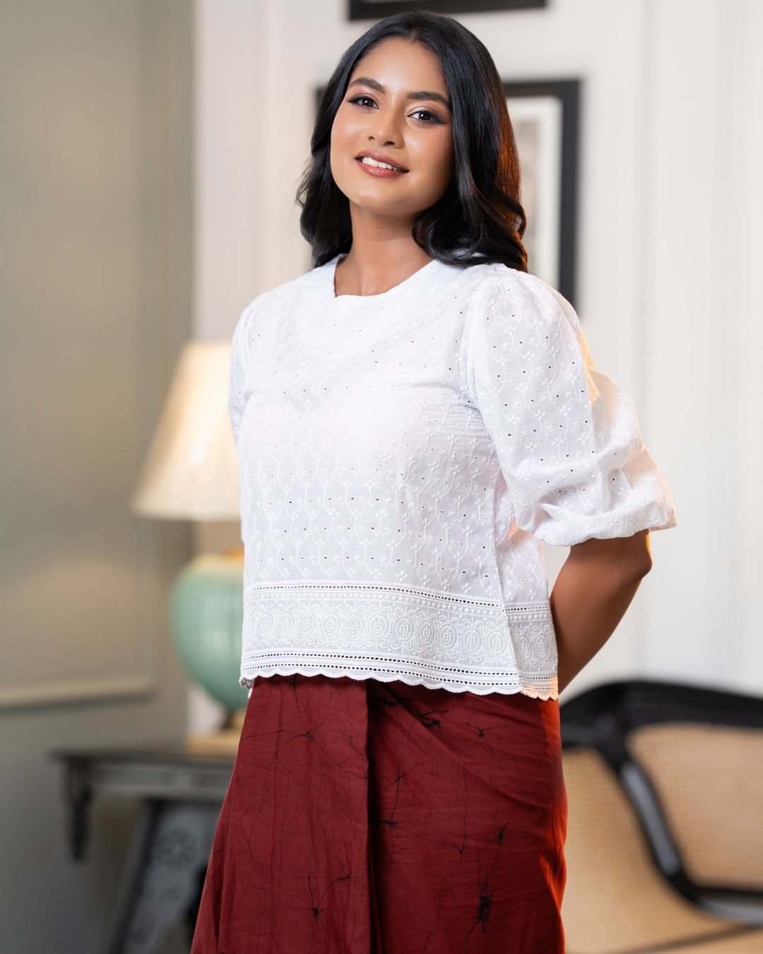 Jewel Neck Cutlawn Blouse – Image 3