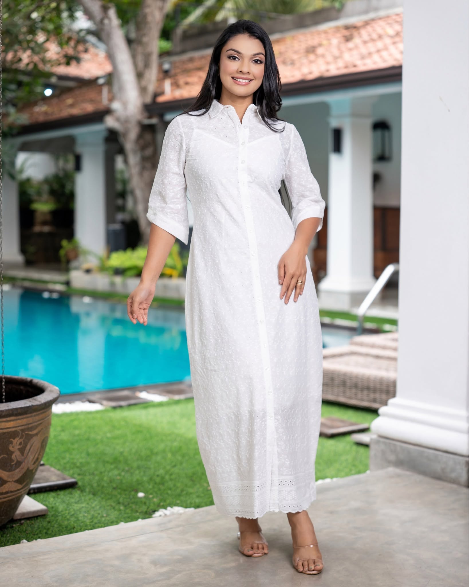  Button-Front Point-Collar Maxi Shirt Dress – Image 2