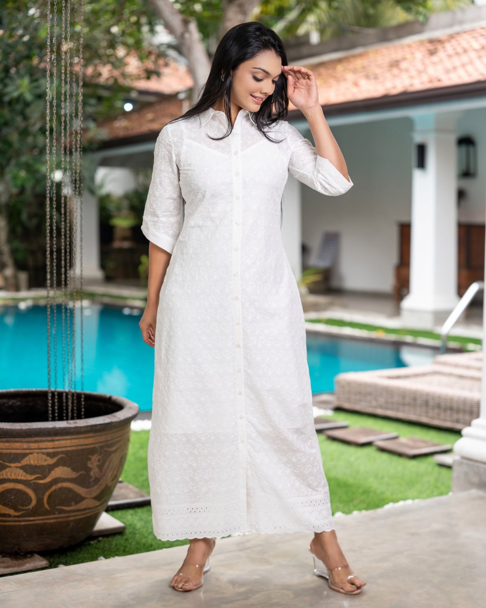  Button-Front Point-Collar Maxi Shirt Dress – Image 4