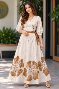 Floral Pattern Wraparound Batik Skirt – Image 2