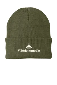 2.5" Embroidery - Port Authority CP90 Cuffed Beanie – Olive Drab Green - White Thread, Logo with wording
