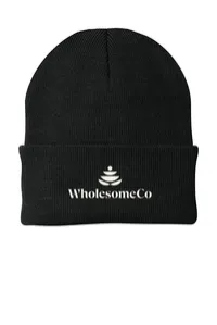 2.5" Embroidery - Port Authority CP90 Cuffed Beanie – Black - White Thread, Logo with wording