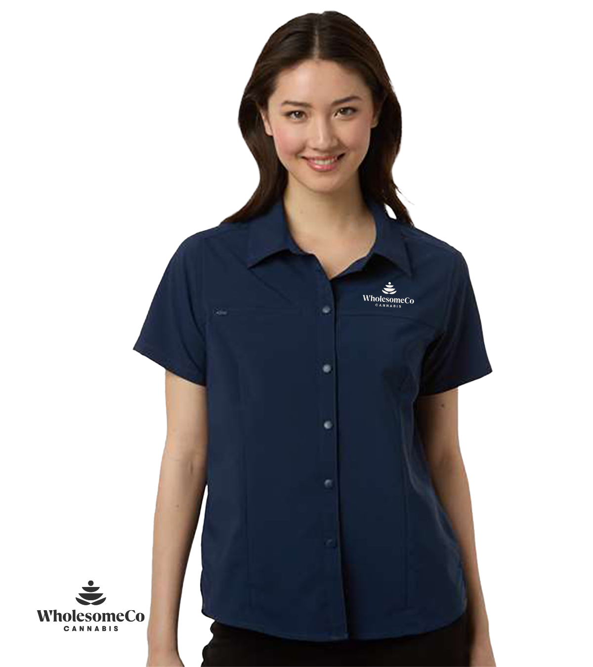 Core 365 CE520W Women's UltraUVP Shoreline Staff Shirt – Classic Navy with White Logo, XS