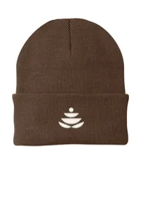 2.5" Embroidery - Port Authority CP90 Cuffed Beanie – Brown - White Thread, Icon only