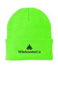 2.5" Embroidery - Port Authority CP90 Cuffed Beanie – Neon Green - Black Thread, Logo with wording