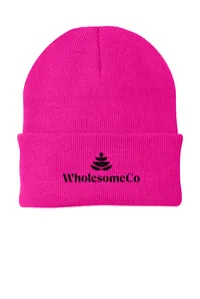 2.5" Embroidery - Port Authority CP90 Cuffed Beanie – Neon Pink Glo - Black Thread, Logo with wording