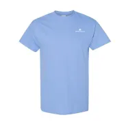 2.5" W- White+Base Logo- Screen Printed- Gildan Heavy Cotton 100% Cotton T-Shirt – Carolina Blue, XL