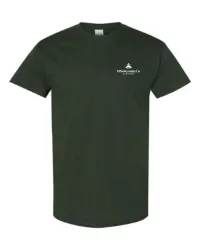 2.5" W- White+Base Logo- Screen Printed- Gildan Heavy Cotton 100% Cotton T-Shirt –  Forest Green, M